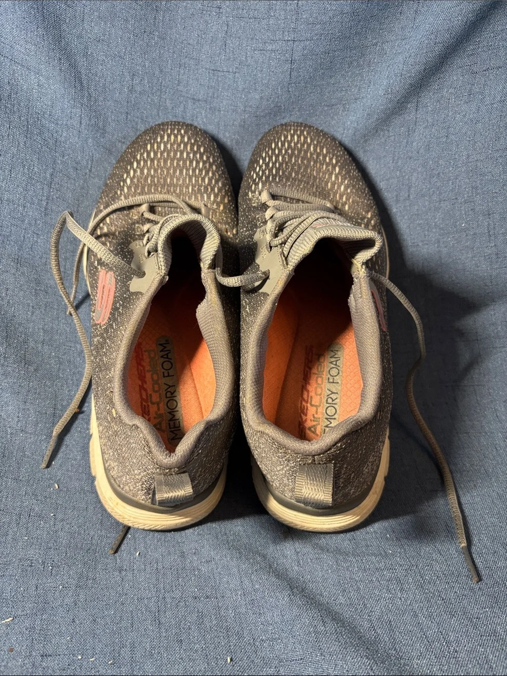 Skechers Gray Knit Sneakers with Pink Interior